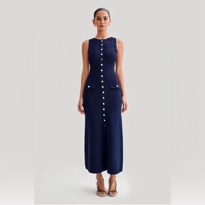 494. Solid Sleeveless Knit Maxi Dress in Navy